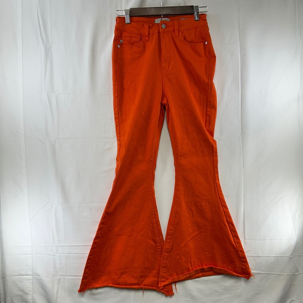 Judy Blue Super Flare Jeans Womens 7/28 Orange High Rise Raw Hem JB84164